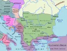 Le sud-est de l'Europe au IXe siècle y compris la principauté de Blatnograd et la Bulgarie au-delà du Danube.