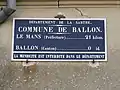 Plaque de cocher à Ballon.