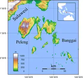 Carte topographique des îles Banggai.
