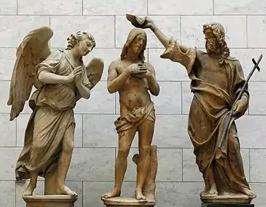 Andrea Sansovino, le  Baptême, 1501-1504,	au-dessus de la Porte du Paradis. L'ange est une œuvre ultérieure d'Innocenzo Spinazzi.
