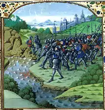 Bataille entre Saturne et Titan.   fol 25v.