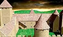 Représentation artistique de la cour intérieure au XVIe siècle.