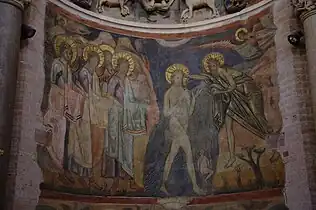 niche no 1, derrière l'autel : le baptême du Christ