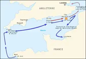 Carte repensant Tableau représentant la bataille navale du cap Béveziers.