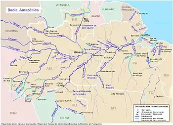 Carte du réseau navigable brésilien du bassin amazonien