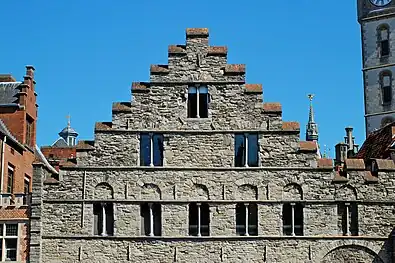 Le pignon vu depuis le quai aux Grains (Korenlei).