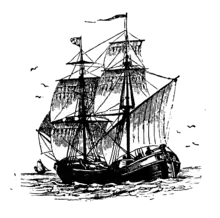 Dessin d'une bélandre toutes voiles dehors