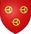 De gueules à trois fermaux d'or (blason Gabriel de la Vallée).
