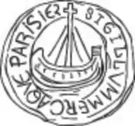 Dessin de Théodore Vacquer du sceau des « marchands de l’eau » parisiens au XIIIe siècle, BHVP.