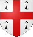 D'argent à la croix de gueules cantonnée de quatre mouchetures d'hermine de sable.
