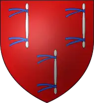 Blason des Beaupoil de Saint-Aulaire : de gueules à trois couples de chiens d'argent, liés d'azur.