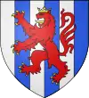 Palé d'argent et d'azur, au lion de gueules, couronné et lampassé d'or, brochant sur le tout.