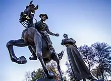 La statue des adieux du Boer à sa femme et son enfant.
