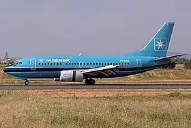 L'appareil impliqué dans l'accident à l'aéroport de Faro en Novembre 1990, alors en service pour Maersk Air