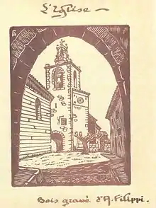 l'église de Sollies-Ville, bois gravé d'André Filippi