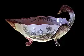 Saucière en forme de canard, décor à paysage