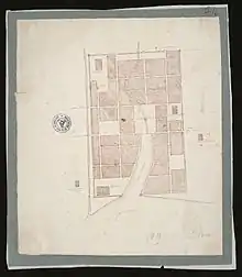 Une carte de la ville durant l'antiquité. La Garonne traverse la ville, qui ne compte que quelques bâtiments.