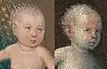 Comparaison de l'enfant Jésus (à gauche) à l'enfant peint au revers du Portement de croix de Vienne (à droite).