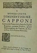 Dédicace au cardinal Capponi.
