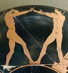 Pugilistes en garde, coupe; v. 470 av. J.-C., musée du Louvre.