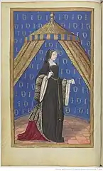 Briséis écrivant (début du XVIe siècle), miniature pour les Héroïdes d'Ovide, Paris, BnF.