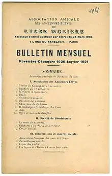 Photographie de 2011 de la première page d'un bulletin de l'AAE, datant de 1920-1921.