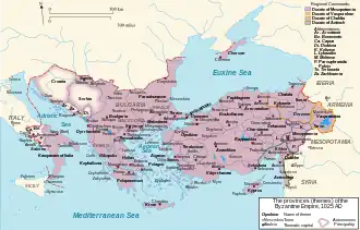 Carte des thèmes byzantins en 1025