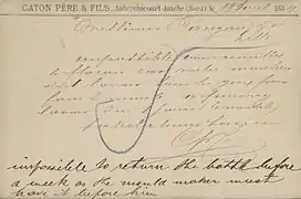 Carte correspondance CATON PERE ET FILS 1884