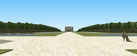 Schéma de la vue sur le château de Chaville édifié par Boullée, fin XVIIIe, du côté de l'entrée