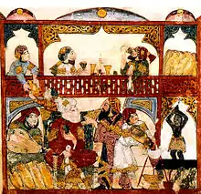 Calife abbasside buvant du vin présenté par son échanson