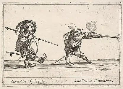 Estampe faisant partie des Six grotesques, d'après les figures de Jacques Callot (1684, Metropolitan Museum of Art).