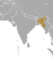 Carte de l'Asie du sud avec une zone brune sur les états du nord est de l'inde et pays avoisinants