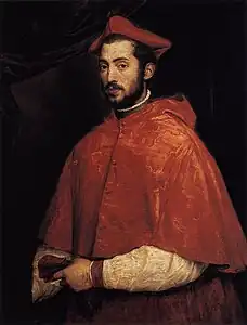 Tableau représentant un cardinal barbu vêtu de rouge.