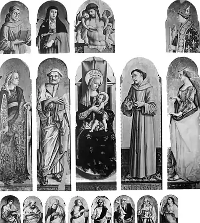 Polyptyque de Montefiore dell'Aso reconstitué : Ordre central, Marie Madeleine sur le deuxième panneau le plus à droite, à côté de saint François.