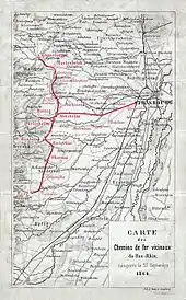 Carte du réseau des chemins de fer vicinaux du Bas-Rhin inaugurés en 1864.