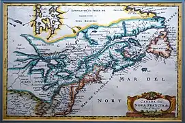 Carte de la Nouvelle-France par Nicolas Sanson, réalisée en 1650, identifiant la Rivière de Canada ou St. Laurens.