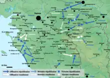 Carte de la Vendée militaire entre le 10 et le 19 avril 1793.