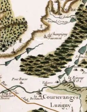 La Rivour R.H.O.C sur la carte Cassini.