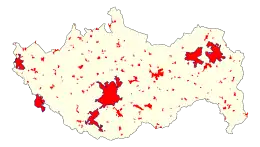 Carte présentant les principales zones bâties et les agglomérations de la commune