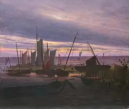 Caspar David Friedrich: Bateaux dans le port le soir, 1816/18