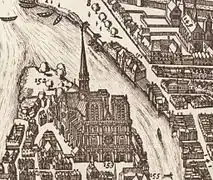 La cathédrale sur le plan de Paris de Claes Jansz Visscher (1618).
