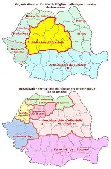 Diocèses catholiques en Roumanie.