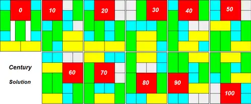 Une solution en 100 coups par pas de 10 au puzzle Century