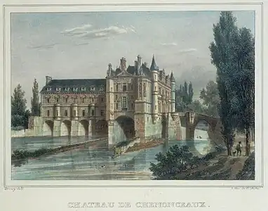 Château de Chenonceau, d'après Isidore Laurent Deroy (coloriée).