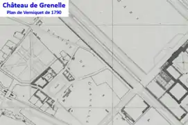 Le château de Grenelle en 1790 à l'intérieur de l'enceinte des fermiers généraux.
