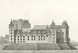 Schéma en noir et blanc d'un château.