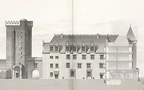 Schéma en noir et blanc d'un château.