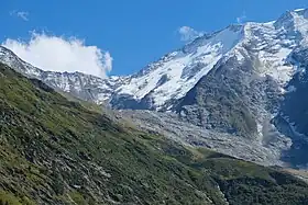 Le glacier depuis les chalets de Miage.