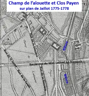 Le champ de l'Alouette et le clos Payen en 1775.
