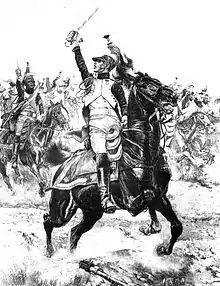 Cavaliers français à la charge, sabre haut.